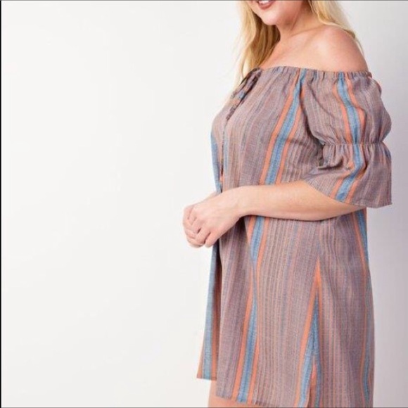 STRIPED PRINT STRAP MINI DRESS (K) - Picture 2 of 3